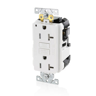 Leviton Lev-Lok SmartlockPro GFCI Duplex Receptacle Outlet Extra Heavy-Duty Industrial Spec Grade Tamper-Resistant 20 Amp 125V Modular White (MGFT2-W)