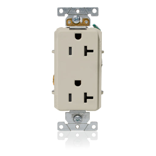 Leviton Decora Plus Duplex Receptacle Outlet Heavy-Duty Industrial Spec Grade Smooth Face 20 Amp 125V Back Or Side Wire Light Almond (16352-T)