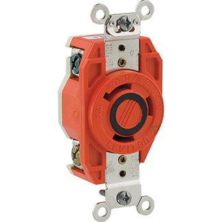 Leviton 30 Amp 600V NEMA L9-30R 2P 3W Flush Mount Locking Receptacle Industrial Grade Isolated Ground V-0-MAX Orange (2650-IG)