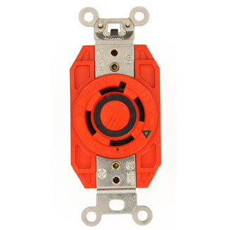 Leviton 30 Amp 600V 3-Phase NEMA L17-30R 3P 4W Flush Mount Locking Receptacle Industrial Grade Isolated Ground V-0-MAX Orange (2740-IG)