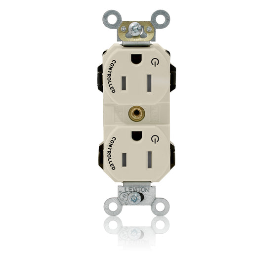 Leviton Lev-Lok Duplex Receptacle Outlet Heavy-Duty Industrial Spec Grade Two Outlets Marked Controlled Smooth Face 15 Light Almond (M5262-2ST)