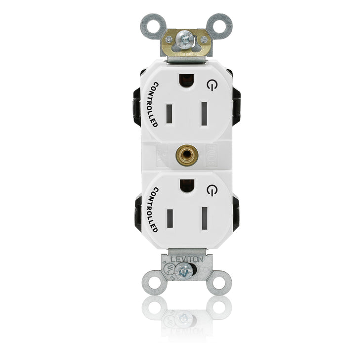 Leviton Lev-Lok Duplex Receptacle Outlet Heavy-Duty Industrial Spec Grade Two Outlets Marked Controlled Smooth Face 15 White (M5262-2SW)