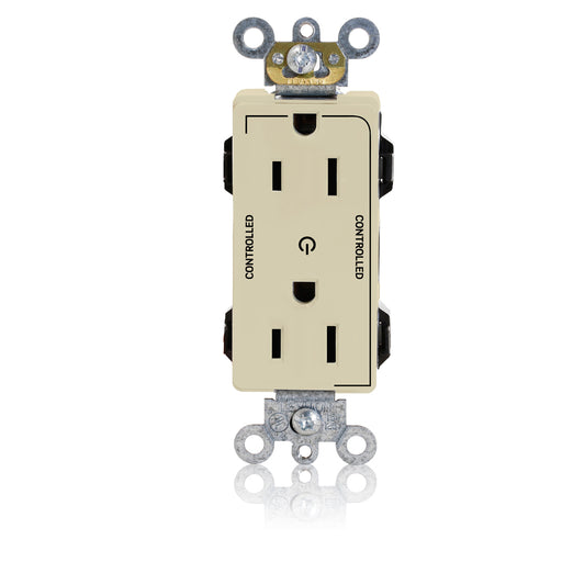 Leviton Lev-Lok Decora Plus Duplex Receptacle Outlet Heavy-Duty Industrial Spec Grade Two Outlets Marked Controlled Smooth Face Ivory (M1626-2SI)