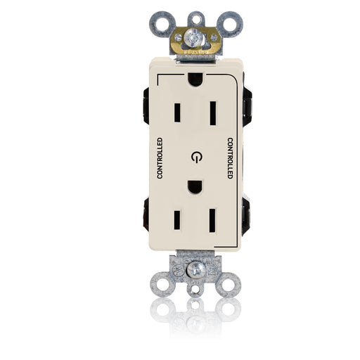 Leviton Lev-Lok Decora Plus Duplex Receptacle Outlet Heavy-Duty Industrial Spec Grade Two Outlets Marked Controlled Smooth Face Light Almond (M1626-2ST)