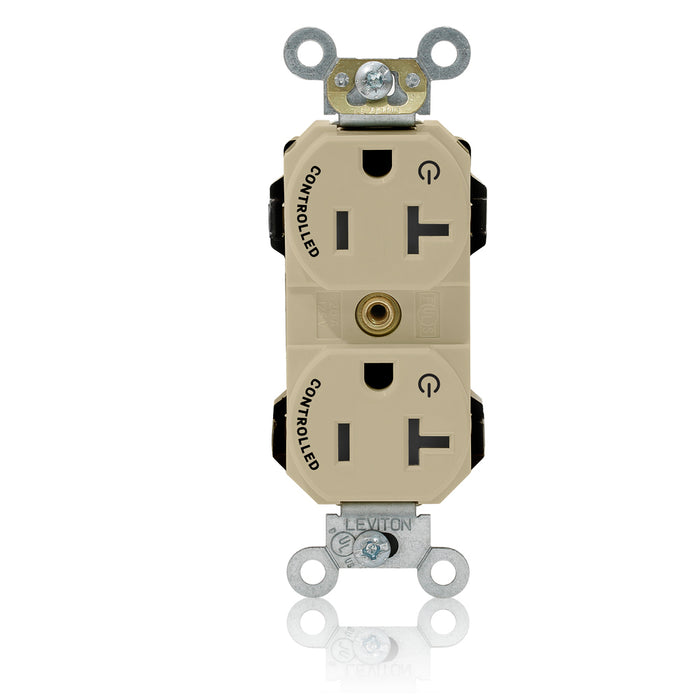 Leviton Lev-Lok Duplex Receptacle Outlet Heavy-Duty Industrial Spec Grade Two Outlets Marked Controlled Smooth Face 20 Ivory (M5362-2SI)
