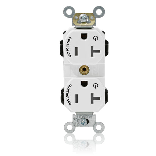 Leviton Lev-Lok Duplex Receptacle Outlet Heavy-Duty Industrial Spec Grade Two Outlets Marked Controlled Smooth Face 20 White (M5362-2SW)