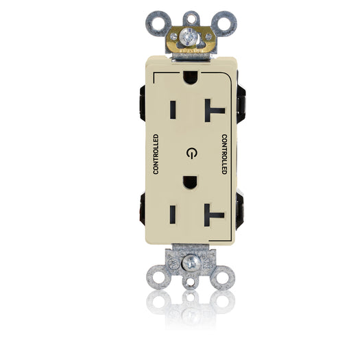 Leviton Lev-Lok Decora Plus Duplex Receptacle Outlet Heavy-Duty Industrial Spec Grade Two Outlets Marked Controlled Smooth Face 20 Amp 125V Ivory (M1636-2SI)