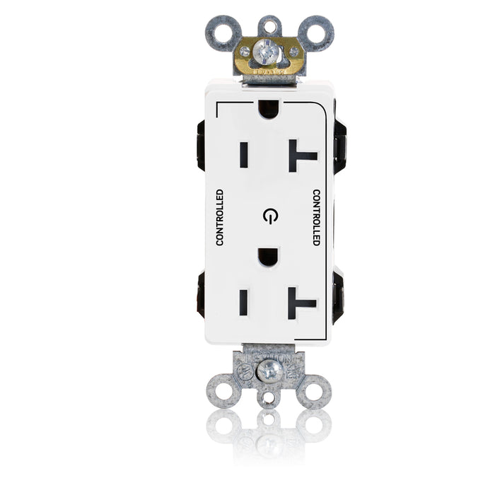 Leviton Lev-Lok Decora Plus Duplex Receptacle Outlet Heavy-Duty Industrial Spec Grade Two Outlets Marked Controlled Smooth Face 20 Amp 125V White (M1636-2SW)