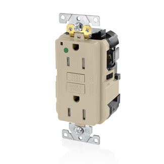 Leviton Lev-Lok SmartlockPro GFCI Duplex Receptacle Outlet Extra Heavy-Duty Hospital Grade Tamper-Resistant Power Indication 15A 20A Feed-Through 125V Ivory (MGFT1-HGI)