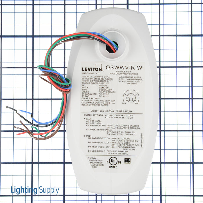 Leviton Low Voltage Occupancy Sensor Wall Mount PIR 1A 30VDC Isolated Relay 24VAC/VDC 2500 Square Foot Wide View NAFTA Title 24 Compliant (OSWWV-RIW)