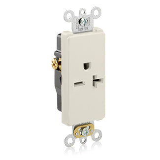 Leviton Decora Plus Single Receptacle Outlet Commercial Spec Grade Smooth Face 20 Amp 250V Side Wire NEMA 6-20R 2 (16441-T)