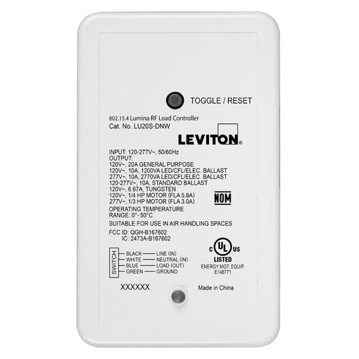Leviton Lumina RF 20A Relay 120-277V White (LU20S-DNW)