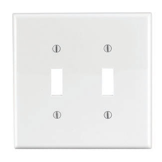 Leviton 2-Gang Toggle Device Switch Wall Plate Midway Size Thermoplastic Nylon Device Mount White (PJ2-W)