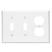 Leviton Wall Plate 3-Gang Midway Size Combination Device 2 Toggle/1 Duplex Outlet Opening High Impact Thermoplastic Device Mount (PJ21-I)