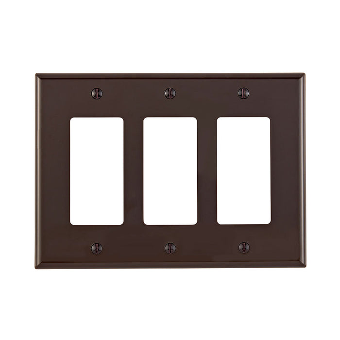 Leviton 3-Gang Decora/GFCI Device Decora Wall Plate/Faceplate Midway Size Thermoplastic Nylon Device Mount Brown (PJ263-B)