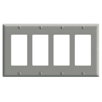 Leviton 4-Gang Decora/GFCI Device Decora Wall Plate/Faceplate Midway Size Thermoplastic Nylon Device Mount Gray (PJ264-GY)
