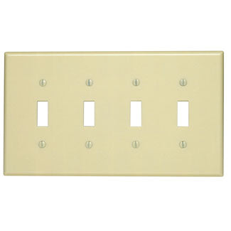 Leviton 4-Gang Toggle Device Switch Wall Plate Midway Size Thermoplastic Nylon Device Mount White (PJ4-W)