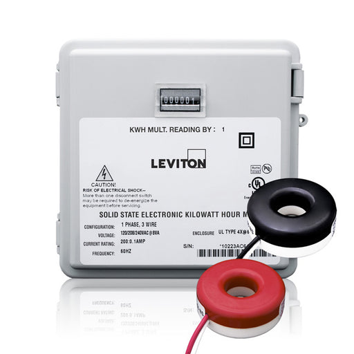 Leviton Mini Meter Kit Outdoor Surface Mount Mechanical Counter 120/208/240V 1P/3W 200A With 2 Solid Core Current Transformers (MO240-2SW)