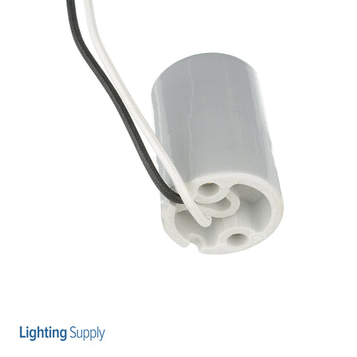 Leviton Mogul Lamp Holder Porcelain 5KV Pulse Rated Single Circuit Gray With Two Leads Black And White 14 AWG SEW-2 Glass Braid 200C 600V (8746-3)