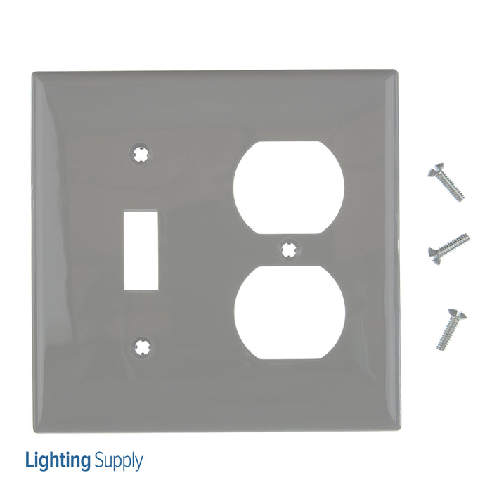 Leviton 2-Gang 1-Toggle 1-Duplex Device Combination Wall Plate Standard Size Thermoplastic Nylon Device Mount Gray (80705-GY)