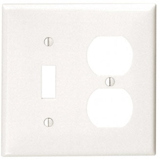 Leviton 2-Gang 1-Toggle 1-Duplex Device Combination Wall Plate Standard Size Thermoplastic Nylon Device Mount White (80705-W)