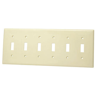 Leviton 6-Gang Toggle Device Switch Wall Plate Standard Size Thermoplastic Nylon Device Mount Ivory (80736-I)