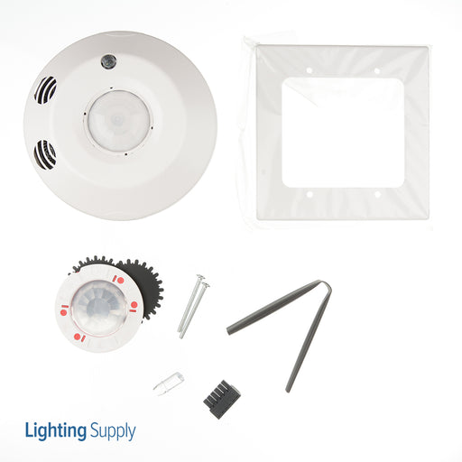 Leviton Occupancy Sensor With Integrated Photocell Line Voltage Multi-Technology Ceiling Mount 500 Square Foot 120-277V With Extended Range Lens Provolt (ODC05-MDW)