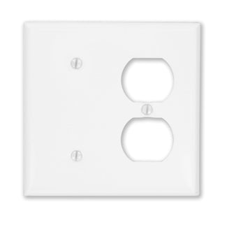 Leviton 2-Gang 1-Duplex 1-Blank Device Combination Wall Plate Standard Size Painted Metal Strap Mount White (88087)