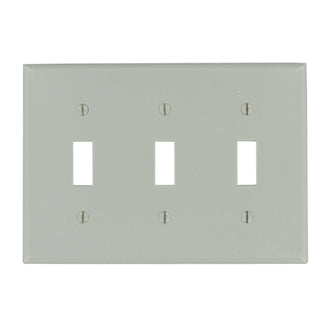 Leviton 3-Gang Toggle Device Switch Wall Plate Standard Size Thermoset Device Mount Gray (87011)
