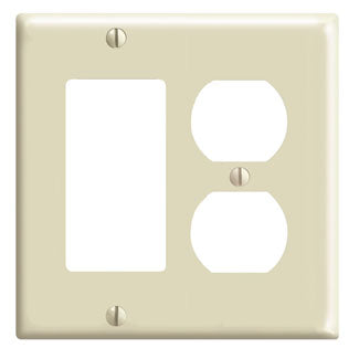 Leviton 2-Gang 1-Duplex 1-Decora/GFCI Device Combination Wall Plate/Faceplate Standard Size Thermoset Device Mount Ivory (80455-I)