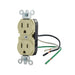 Leviton Duplex Receptacle Outlet Commercial Spec Grade Smooth Face 15 Amp 125V Pre-Wired Leads NEMA 5-15R 2-Pole (5040-I)