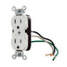 Leviton Duplex Receptacle Outlet Commercial Spec Grade Smooth Face 15 Amp 125V Pre-Wired Leads NEMA 5-15R 2-Pole (5040-W)