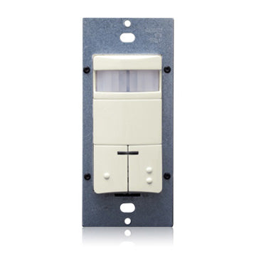 Leviton Passive Infrared Wall Box Occupancy Sensor Dual Relay Both Photocell Controlled Low Profile 180 Degree Field Of View Time Delay 30s-30m Light Almond (ODS0D-IAT)
