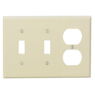 Leviton 3-Gang 2-Toggle 1-Duplex Device Combination Wall Plate/Faceplate Midway Size Thermoset Device Mount Ivory (80521-I)