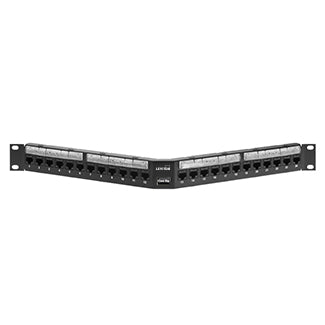 Leviton CAT5e Angled 110-Style Patch Panel 24-Port 1RU Magnifying Lens Label Holder (5G597-L24)