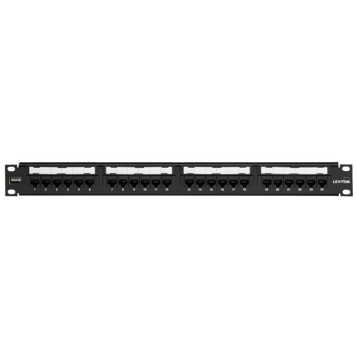 Leviton CAT6 Universal Patch Panel 24-Port 1RU Cable Management Bar Included (69586-U24)