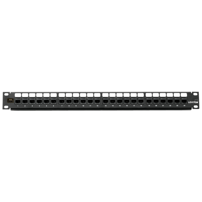 Leviton CAT6a Flat QuickPort Patch Panel 24-Port 1RU (6910G-U24)