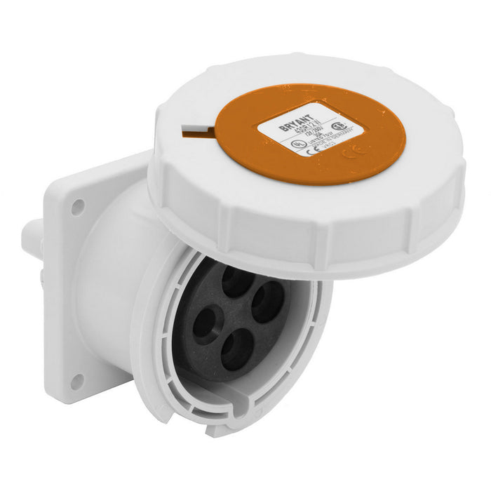 Leviton 20 Amp 125/250V 3P 4W Outlet North American Pin And Sleeve Receptacle Industrial Grade IP67 Watertight Orange (420R12W)