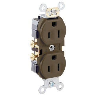 Leviton 15 Amp 125V NEMA 5-15R 2P 3W Narrow Body Duplex Receptacle Straight Blade Commercial Grade Self Grounding Side Wired Brown (CR15-S)