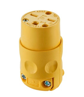 Leviton 15 Amp 250V NEMA 6-15R 2 Pole-3 Wire Connector Round Dead Front Yellow Vinyl Husk Face And Clamps (615CV)