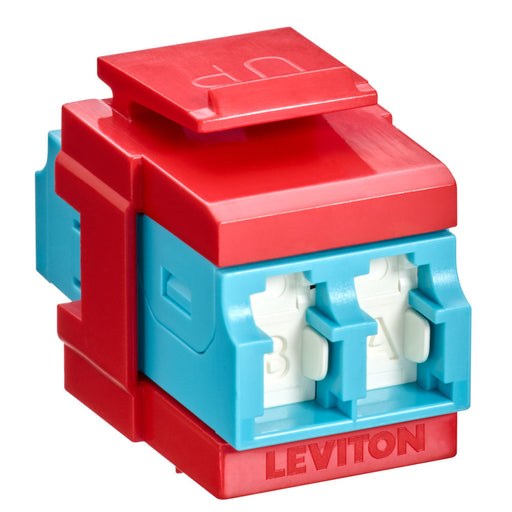 Leviton QuickPort Duplex LC Adapter Shuttered Aqua/Crimson Red (41086-LLR)