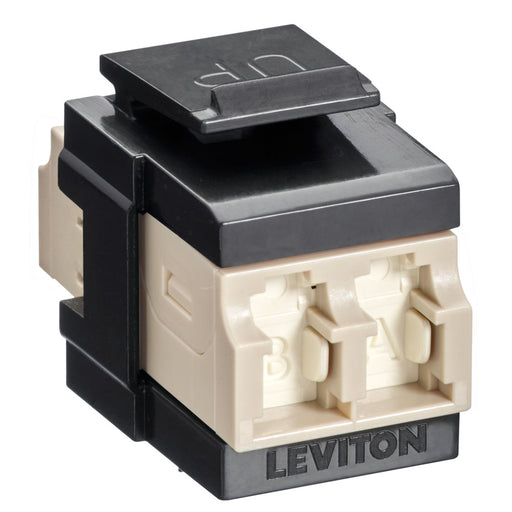 Leviton QuickPort Duplex LC Adapter Shuttered Beige/Black (41086-MLE)