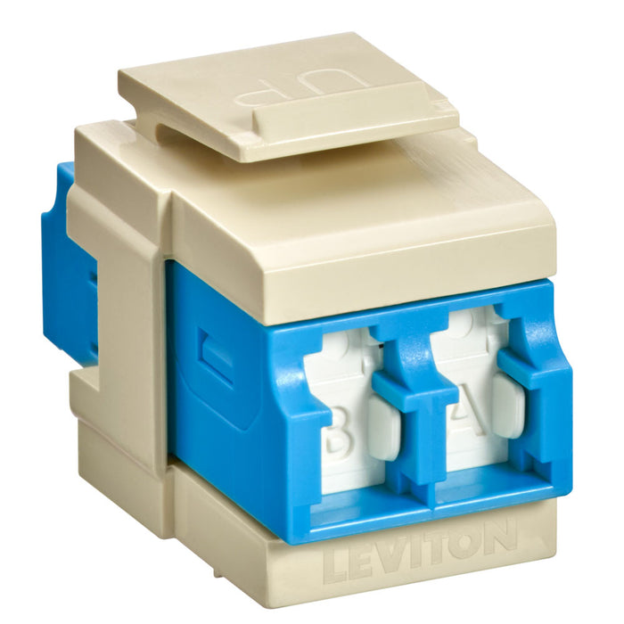 Leviton QuickPort Duplex LC Adapter Shuttered Blue/Ivory (41086-SLI)