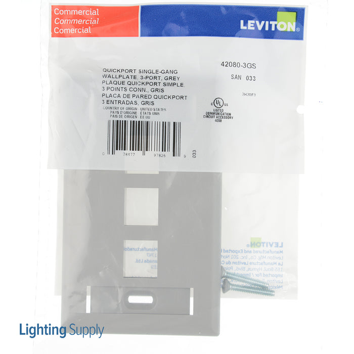 Leviton QuickPort Wall Plate With ID window 1-Gang 3-Port grey (42080-3GS)