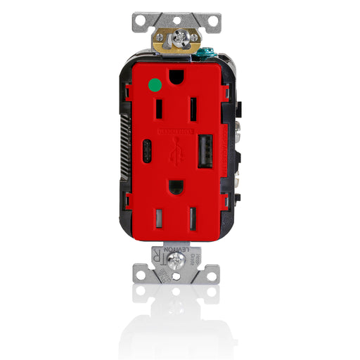 Leviton Red Combination Duplex Hospital Grade Receptacle AC USB Charger 15A 125V (T5633-HGR)