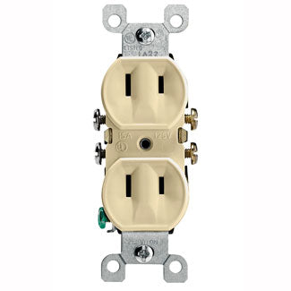Leviton 15 Amp 125V NEMA 1-15R 2P 2W With Ears Duplex Receptacle Straight Blade Residential Grade Non-Grounding Side Wired (223-I)
