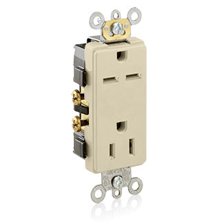 Leviton Decora Plus Duplex Receptacle Outlet Commercial Spec Grade Dual Voltage Smooth Face 15 Amp 125/250V Back Or Side Wire Ivory (16292-I)