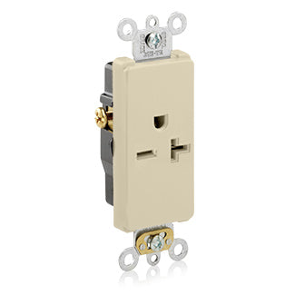 Leviton Decora Plus Single Receptacle Outlet Commercial Spec Grade Smooth Face 20 Amp 250V Side Wire NEMA 6-20R 2 (16441-I)