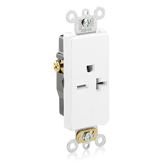 Leviton Decora Plus Single Receptacle Outlet Commercial Spec Grade Smooth Face 20 Amp 250V Back Or Side Wire NEMA 6-20R White (16451-W)
