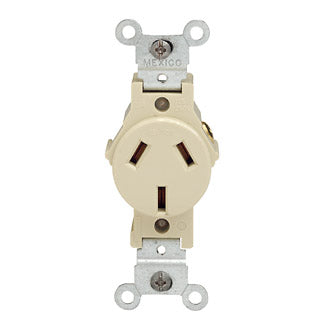 Leviton Single Receptacle Outlet Commercial Spec Grade Dual Voltage Smooth Face 20 Amp 125/250V Side Wire NEMA 10 Ivory (5032-I)